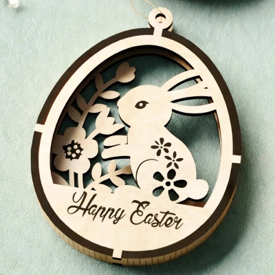 Personlig kanin påskägg blommig laserskuren ornament med namn, söt 3D-lagerhängande dekor, påskminne, påskpresent till barn/familj/vänner