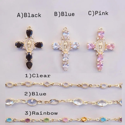 Anpassad bilberlock med kors av Jungfru Marias födelsesten, kristallroskrans med lyckomotiv och ratthängande dekoration, biltillbehör, doppresent till henne/mamma/familj