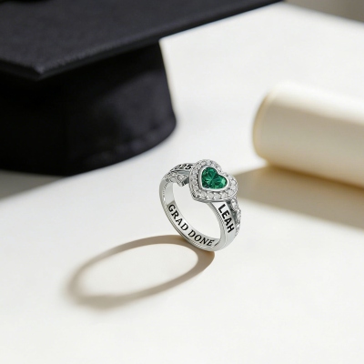 Personalized Engraved Name Graduation Ring with Heart Birthstone, Class of 2026 Graduation Jewelry, High School College Class Ring, Gift for Graduates