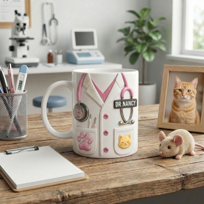 Anpassad 3D-stetoskopmugg med husdjurstema och namn, 11/15oz keramisk kaffemugg med varm choklad och realistiska tillbehör, present till veterinär/medicinsk personal