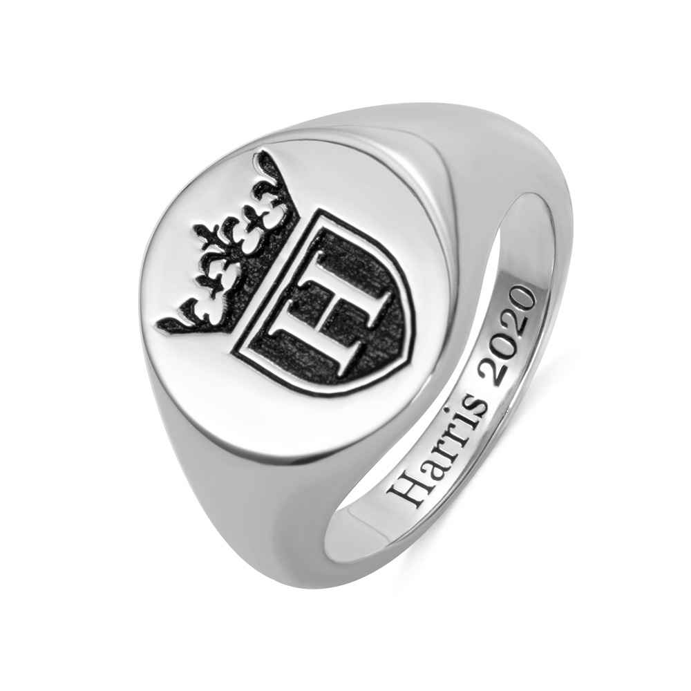 Personalized Initial Engraved Signet Ring with a Crown for Man