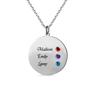 Grandma's Disc Necklace with 3 Birthstones & Names