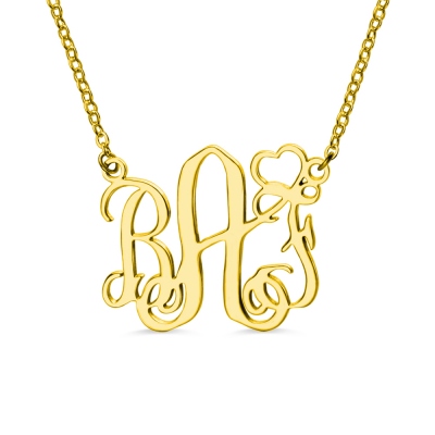 Personalized Initial Monogram Necklace With Heart 18K Gold Plated