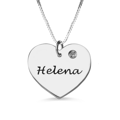 Heart Shape Sterling Silver Birthstone Name Necklace