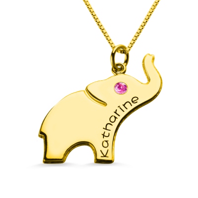Elephant Lucky Charm Necklace Engraved Name 18k Gold Plated