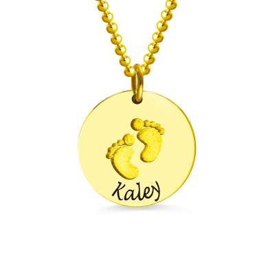 Personalized Baby Footprints Name Necklace 18k Gold Plated