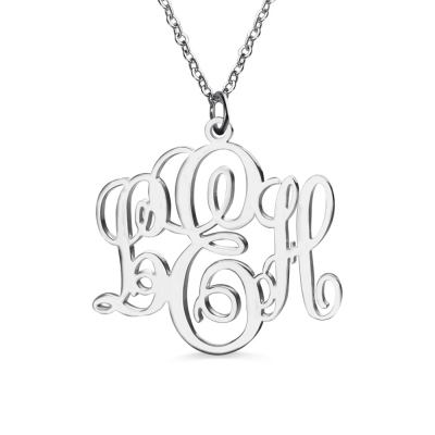 Customized Vine Font Initial Monogram Necklace Sterling Silver