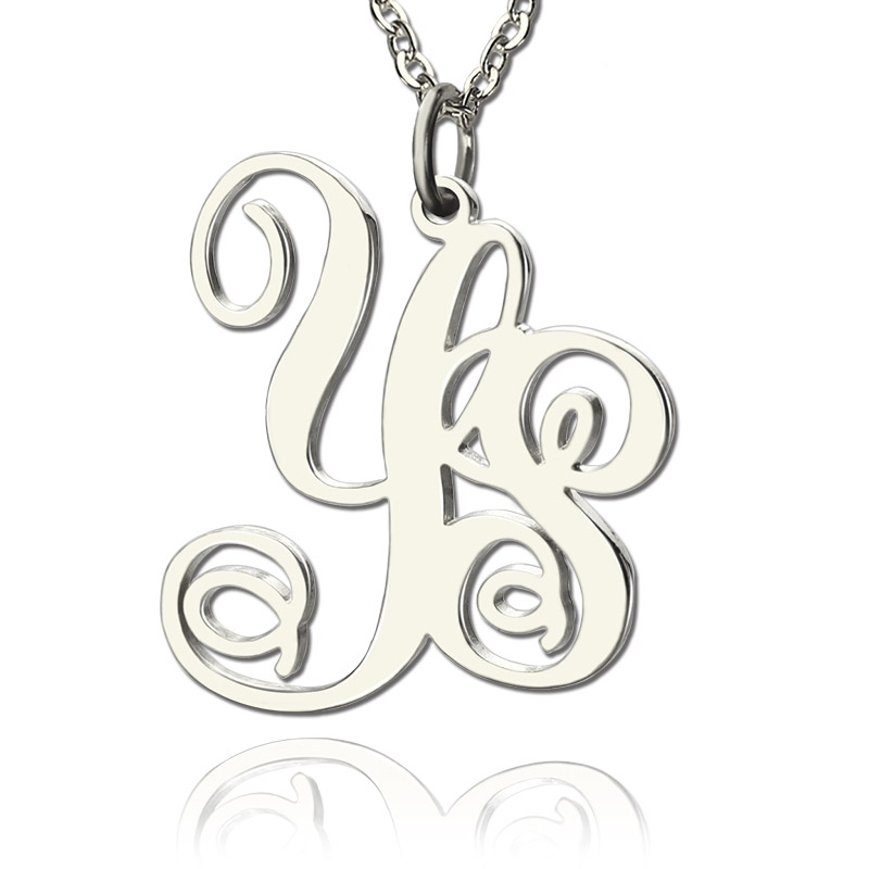 Personalized Solid White Gold Vine Font 2 Initial Monogram Necklace ...