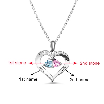 Personalisierte Herz-Geburtsstein-Halskette mit Gravur in Silber