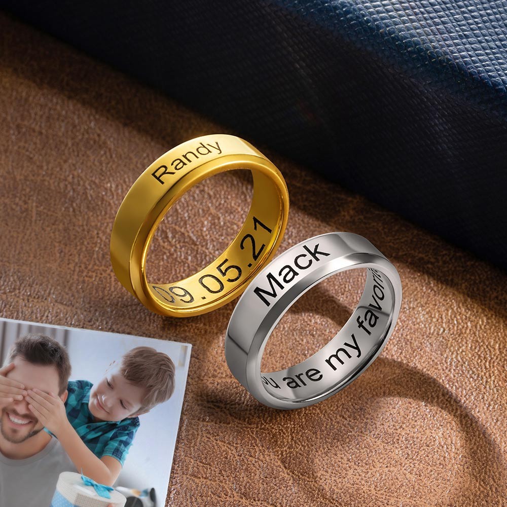 Men's Engraved Ring Stainless Steel Promise Rings, Black/Silver/Gold Plated Matte Finish Personalized Ring, Custom Men's Gifts for Husband/Dad/Boyfriend