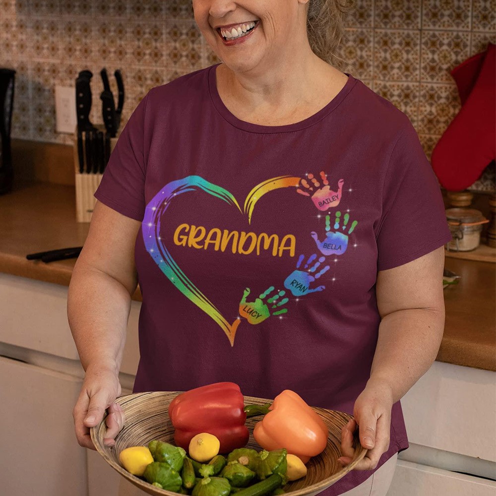 Grandma Heart And Hand Print Shirt