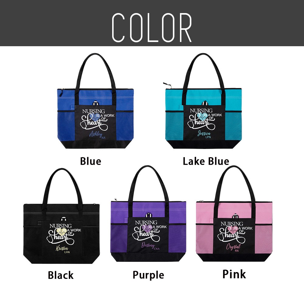 Personalized Large Nurse Tote Bag for Work, Canvas Nursing Bag with Zippered, RN CNA LPN Nurse Week Gift, Appreciation Gift, Custom Graduation Gift