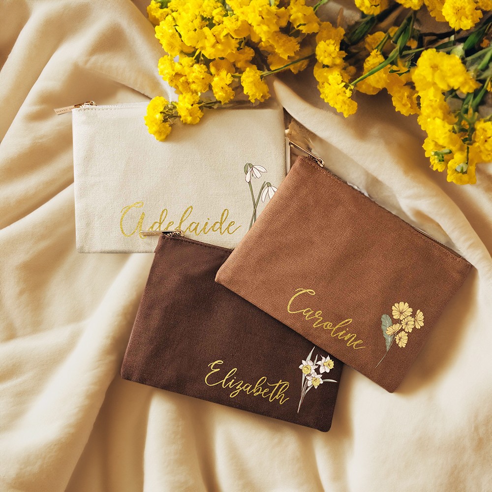Personalisierte Make-up-Tasche mit Namen und Geburtsblumen