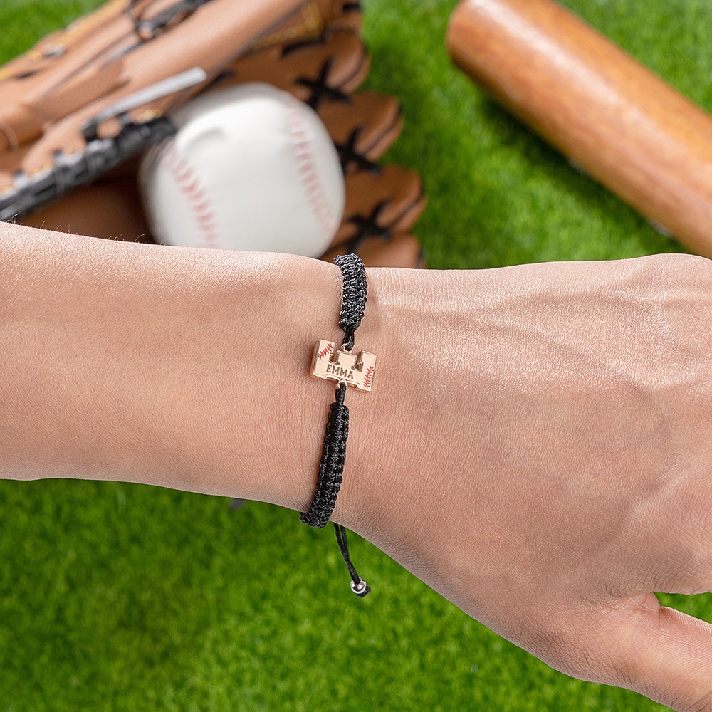 Personalisiertes geflochtenes Baseball-Armband, verstellbares Armband mit individuellem Namen, Jersey-Nummer, Baseball-/Softball-Schmuck, Geschenk für Baseball-Spieler/-Enthusiasten