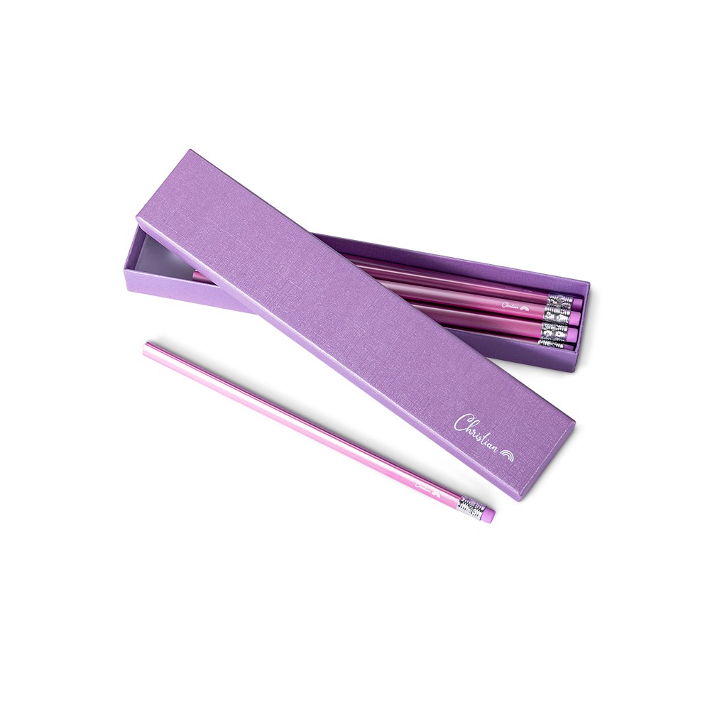Personalisierte Box mit 12 HB-Bleistiften, individuelle Namens- und Symbolstifte mit Radiergummis, Macaron-Farbschreibstifte, Geschenk zum Schulanfang/Kindertag für Kinder