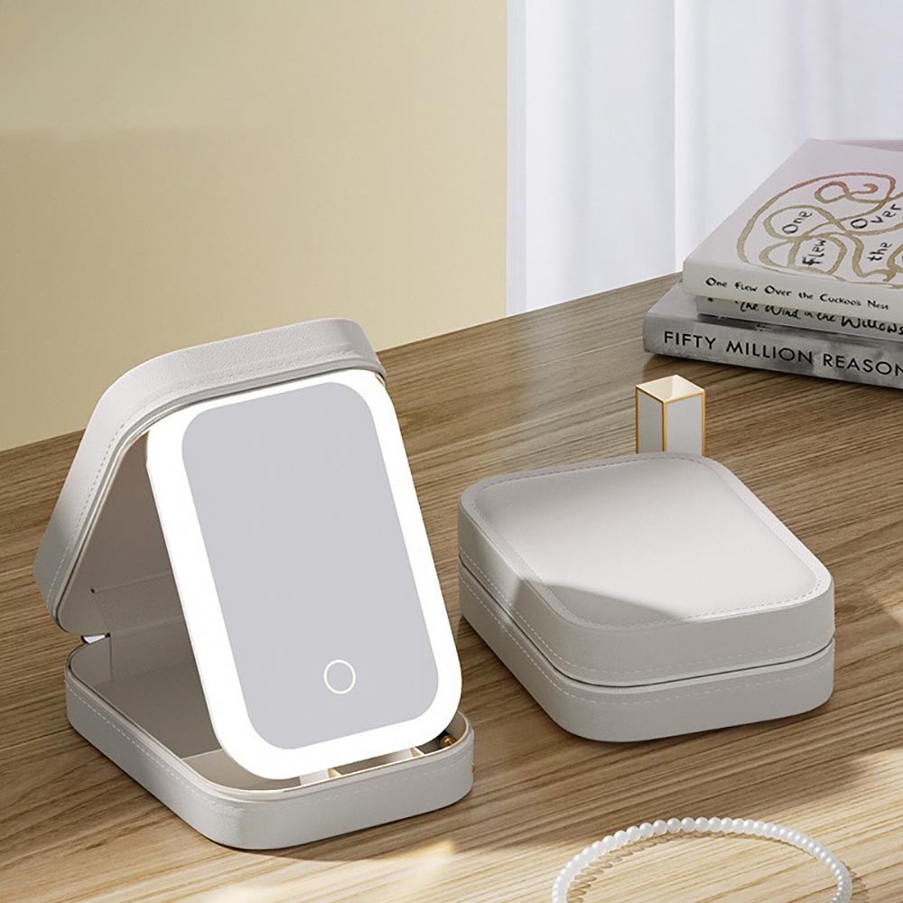 Personalized Cosmetics Storage Box Jewelry Box with LED Light, Portable Makeup Travel Box, Suitable for Women and Girls, 3-color Adjustable Light, Multiple Colors Optional