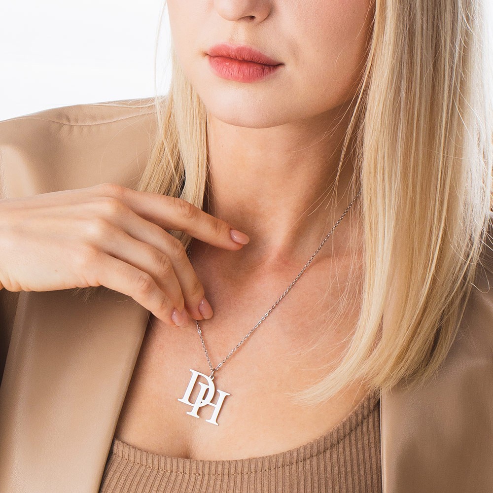 Custom Dainty Two Initials Necklace, Minimalist Double Letters, Sterling Silver/Stainless Steel Couple Necklace, Gift for Lover/Partner/Best Friend
