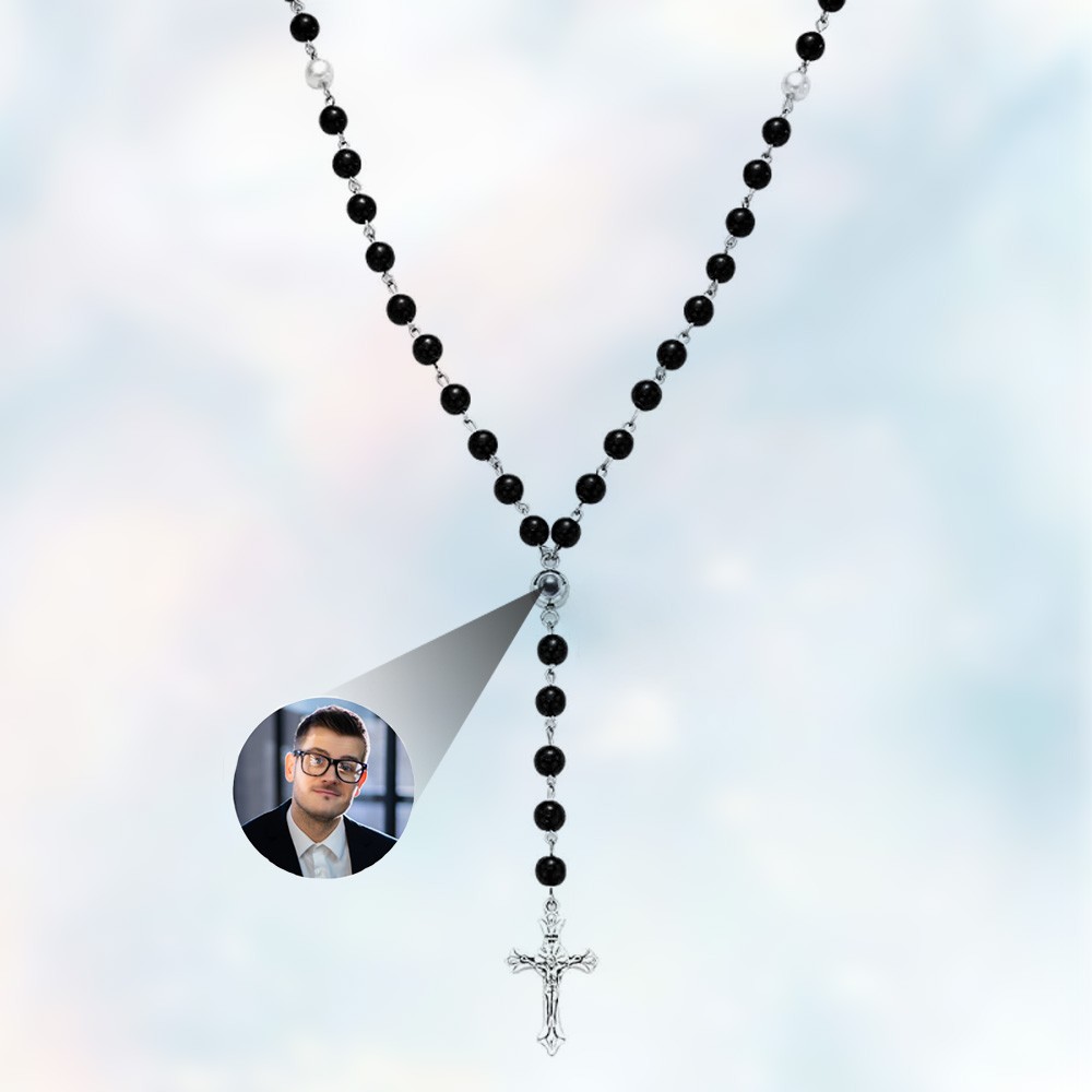 Photo Projection Rosary Beads Cross Necklace