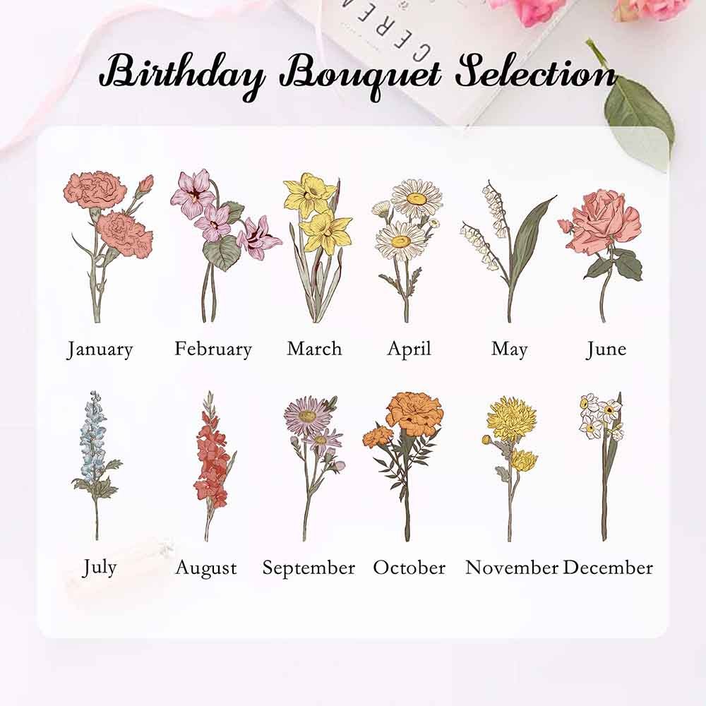 Custom Name Birth Flower Notebook, Personalized Birthday Flower Diary, Notebook with Pen Holder, Customized Name Diary, Birthday Gift