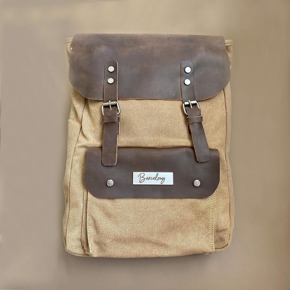 Personalized Name Tag Travel Backpack, Canvas Leather Backpack, Large Capacity Commuter Laptop Backpack, Christmas Gift