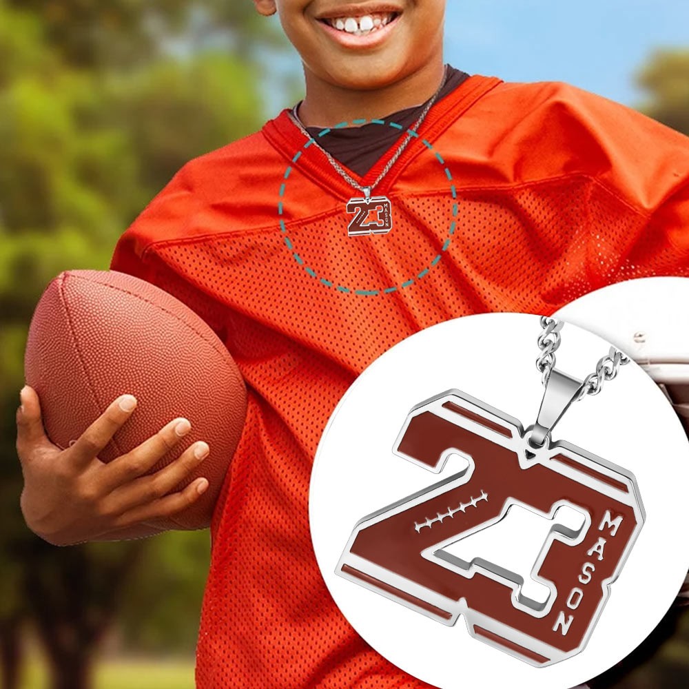 Personalized Initial & Number Football Necklace, Football Necklace with Name Engraved, Sports Jewelry, Gift for Athletes/Football Mom/Girls/Fans