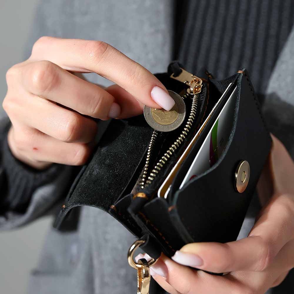 Personalized Women Leather Wallet with Flower, Custom Leather Wristlet Zippered Coin Pocket, Engraved Leather Money & Card Holder Gift Her