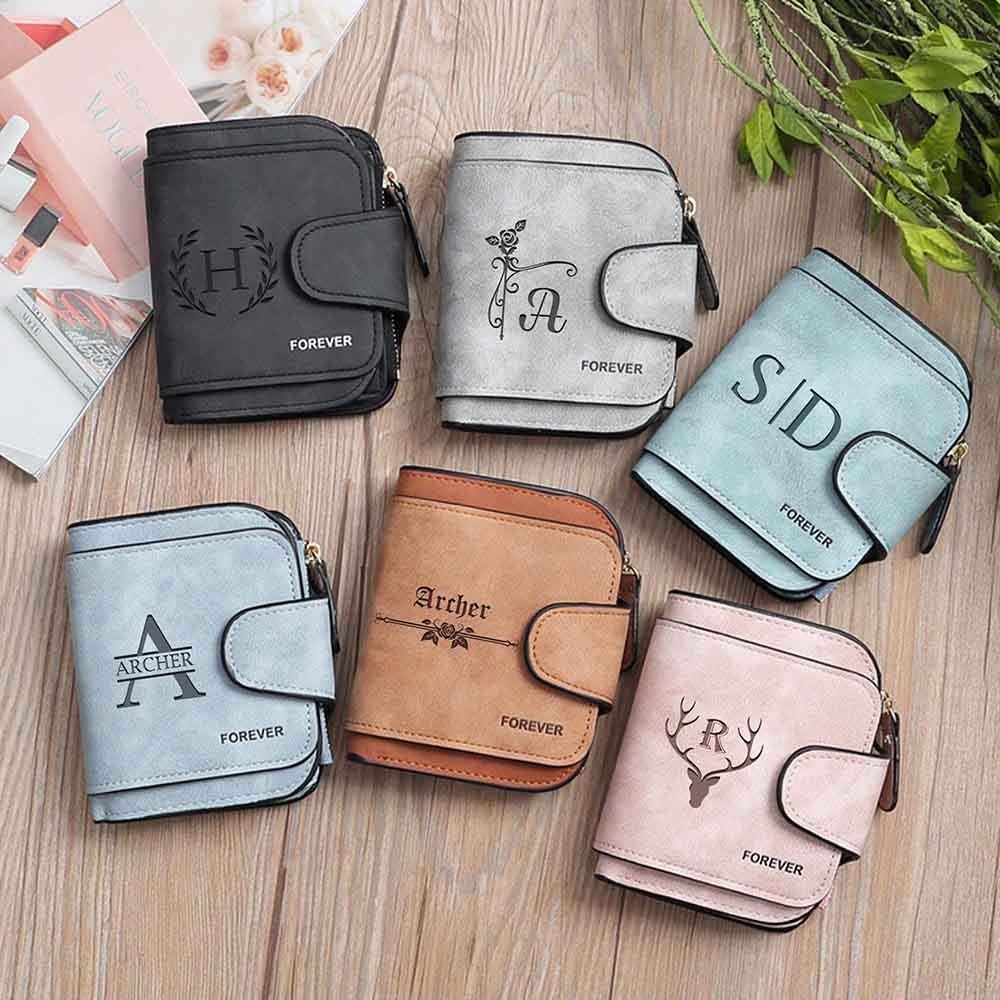 Personalized Women's Leather Wallet, Custom Women's Purse with Zipper, Short Portable Wallet, Lady's Wallet, Birthday Gift, Gift for Mom/Her