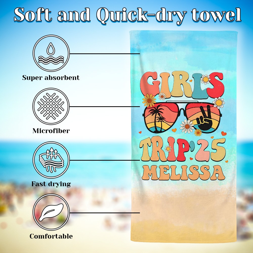 Personalized Girls Trip Kit, Cruise Travel, Custom Vest, Beach Towel, Wash Bag, Passport Luggage Tag, Gifts for Girls, Girls trip Gifts