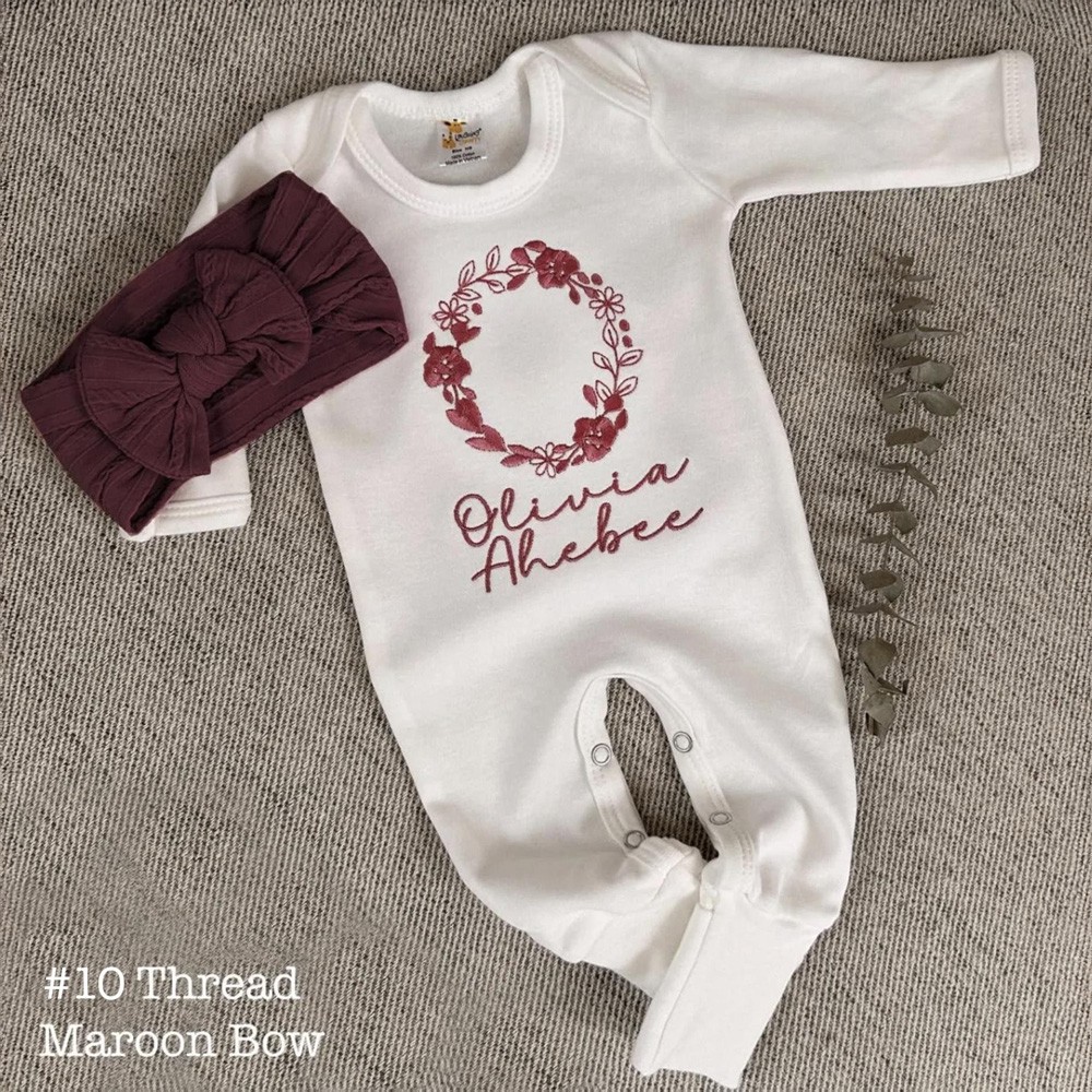 Custom Floral Initial Baby Bodysuit 