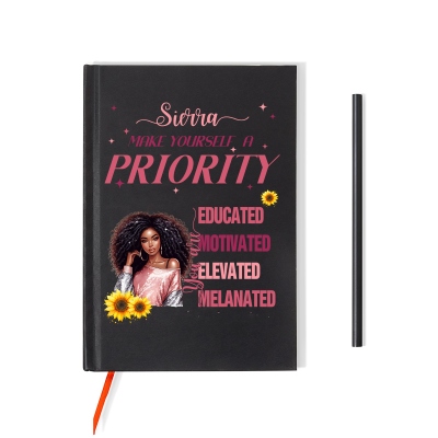 Make Yourself A Priority Notebook, Personalized Black Women's Notebook, Custom African American Women's Journal, Women's Confidence Journal, with Free Pencil