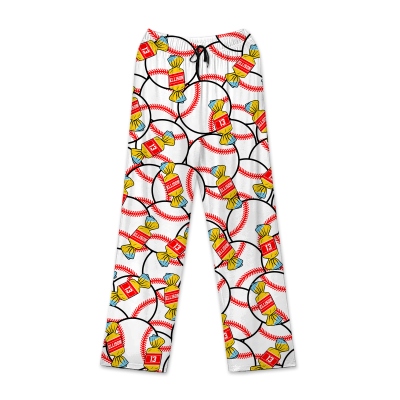 Personalized Candy Baseball Pajama Pants with Name & Number, Fun Sports Lounge Sleepwear, Soft Relax Fit, Gift for Baseball Fans/Sports Players