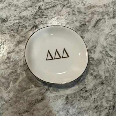 Sorority Ring Pin Dish - gold trim trinket dish - jewelry dish - Bid Day Gift - Initiation Gift - Sorority Gift