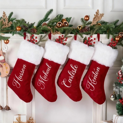 Personalized Family Christmas Stocking with Name, Soft Plush Fireplace Christmas Tree Hanging Ornament, Home Decor, Christmas Gift for Family/Kids