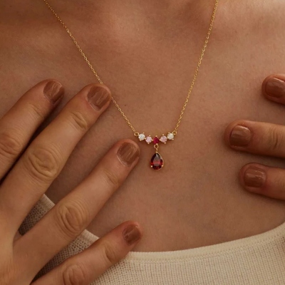 Personalized 2-8 Birthstones Teardrop Pendant Necklace, Dainty Sterling Silver 925 Family Jewelry, Mother's Day/Birthday Gift for Her/Mom/Grandma