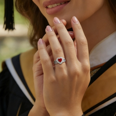 Personalized Engraved Name Graduation Ring with Heart Birthstone, Class of 2026 Graduation Jewelry, High School College Class Ring, Gift for Graduates