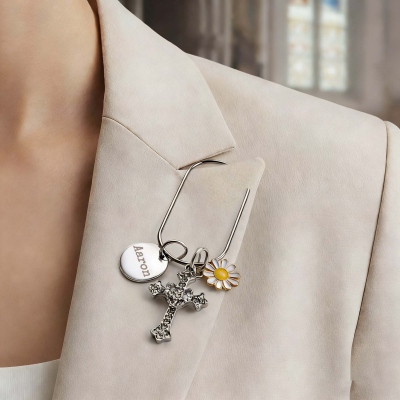 Personligt graverat namn mini-gem med kors och prästkrageberlock, elegant metallbokmärke, kristen kalendertillbehör, present till henne/bokälskare