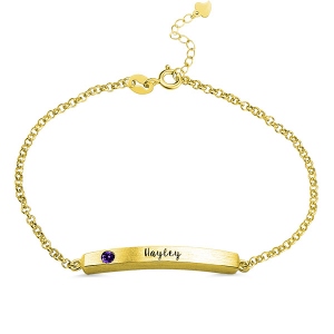 4 Sided Personalised Birthstone Bar Name Bracelet Gold Plated