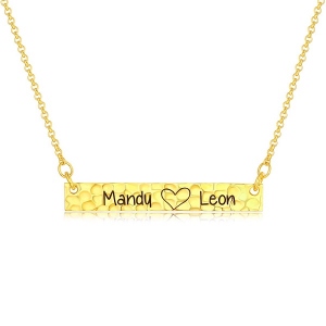 Customized Hammered Name Bar Necklace In Gold