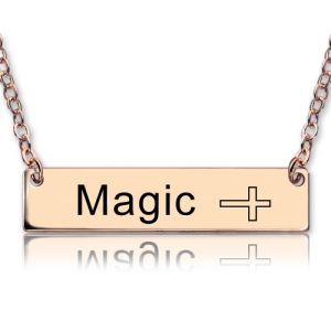 Engraved Bar Name Necklace with Icon Rose Gold