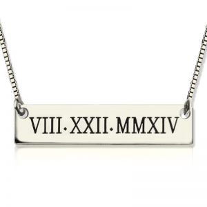 Anniversary Date Gift Bar Necklace with Roman Numerals