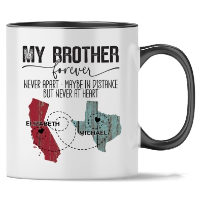 Anpassad amerikansk statskarta med långdistansmugg för syskon och namn, 11oz/15oz tvåfärgad keramisk kaffemugg, långdistanspresent/födelsedagspresent till familj/syster/bror