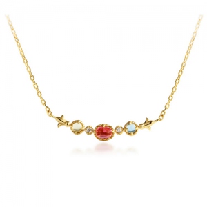 Customized Red Tourmaline Birthstone Necklace In 18k Gold Plated