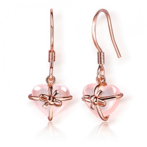 Sparkling Pink Heart-Shaped Gemstone Bowknot Earrings