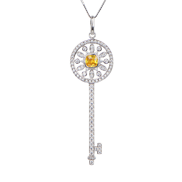 Customized Sunflower Key Birthstone Necklace In Sterling Silver