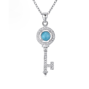 Natural Blue Opal Key Necklace