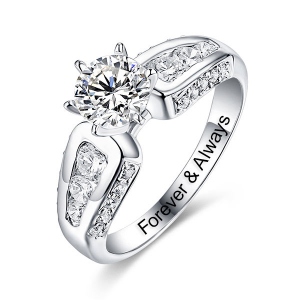 Engraved Round Gemstone Promise Ring in Silver