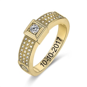 Engraved Gemstone Classic Engagement Ring In Gold