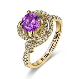 Women's Engraved Gemstone Engagement Ring In Gold