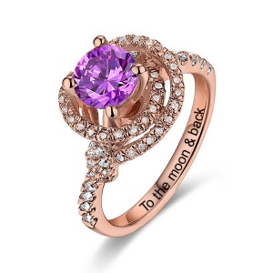 Women's Engraved Gemstone Engagement Ring In Rose Gold