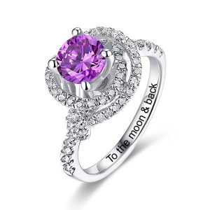 Women's Engraved Gemstone Engagement Ring In Silver